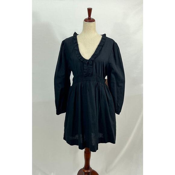 ABIGAIL ZWAANS Sz L Large Black Baie Ruffle Long Sleeve Dress NWT Cotton Linen - Picture 10 of 10